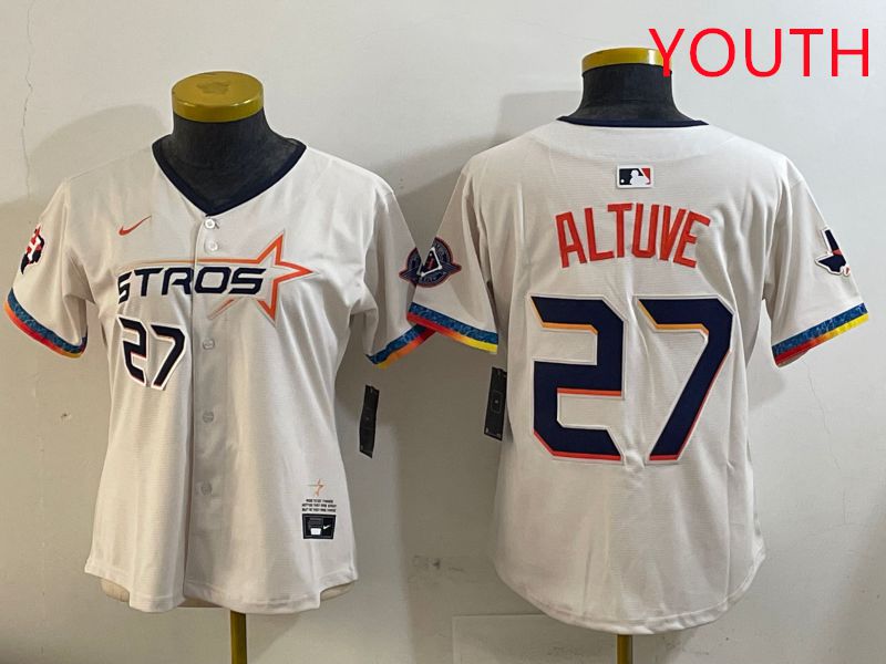 Youth Houston Astros 27 Altuve Cream Fourth generation Joint Name Nike 2025 MLB Jersey style 4